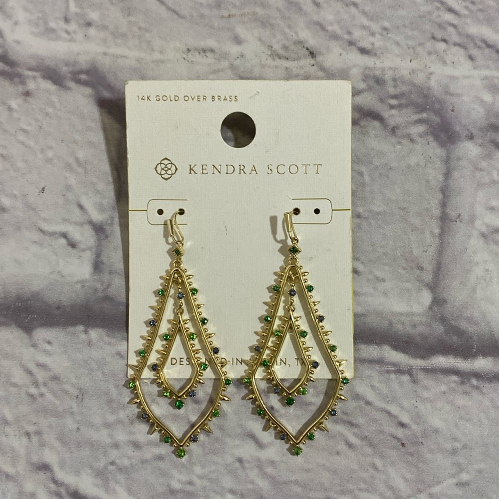 Kendra Scott Earrings 14K Gold Over Brass Blue and Green Stones